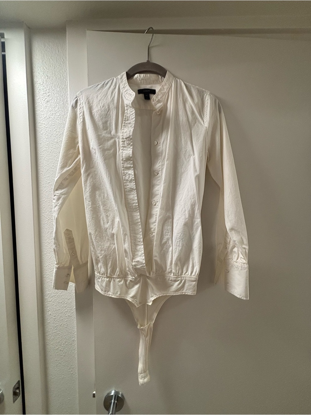 J. Crew women's white Band Collar Button-Down bodysuit